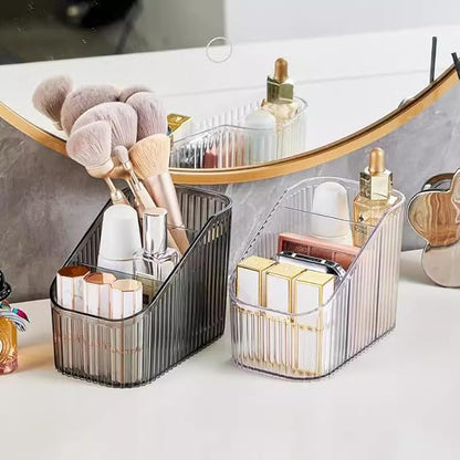 Makeup Organizer Cosmetics Storage Box, Large Capacity Make Up Brush Holder Organizer Vanity Accessories, Bathroom Countertops, Desk Storage Container, Cosmetic Display cases(Gray-S)
