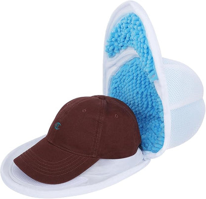 Upgraded Hat Washer Cage with Mesh Bag and Chenille Microfiber for Baseball Caps - Durable Hat Cleaner for Washing Machine, Prevents Deformation, Fits Adult & Kids Caps, White 1 Pack