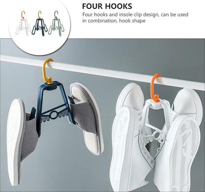 VOSAREA Windproof Hanging Shoe Organizer Hooks 3pcs Set Nordic Color Balcony Shoe Drying Rack 4 Hooks for Home and Insole Clip