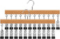 Closet Organizer with 12 Clips, 2 Pack Closet Space Savers for Hanging Clothes, Wooden Pants and Leggings Hangers with 360° Rotating Hook, Space-Saving Hat Scarf Clothespins, Natural Wood Color