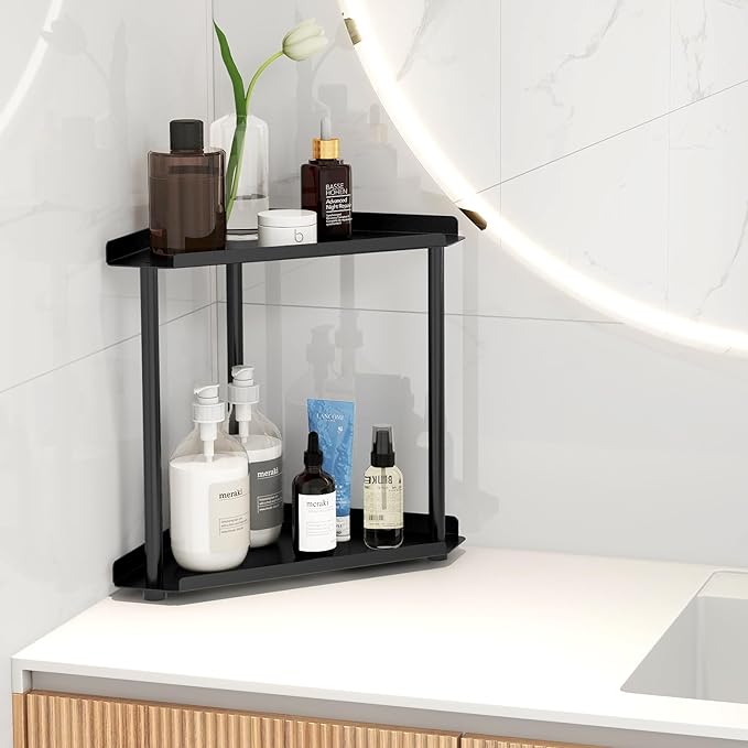 FLE Corner Bathroom Counter Organizer, Bathroom Organizer Countertop,Countertop Storage Shelf for Bath