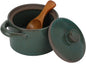 ZALIR Ceramic Salt Cellar with Lid and Wooden Spoon, Rough Pottery Seasoning Pot, 4.3 x 3.5 x 2.4 in Kitchen Jar, Rustic Spice Bowl for Sugar, Salt, Spices