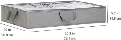 Amazon Basics Under Bed Storage Bags for Clothes, Blankets and Linens, Foldable Fabric Containers with Clear Window and Handles, 30.2" x 20" x 5.7", Gray, 2-Pack
