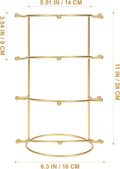 CALLARON Crown Display Stand, Jewelry Organizer Stand 4-Layer, Metal Necklace Display Holder, Vintage Headband Display, Gold Headdress Storage Rack Display for Crown Hairband Necklace Jewelry