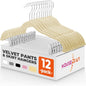 HOUSE DAY Velvet Skirt Hangers 12 Pack, Beige Velvet Pant Hangers with Adjustable Clips, Space Saving Slim Shorts Hanger, Heavy Duty Non Slip Clip Hanger for Pants, Skirts, Shorts