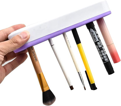 2 PCS Multi-Purpose Cosmetic Storage Box, Desktop Organizers Silicone Make Up Brush Storage Stand, Desktop Storage Box for Eyeliner Pencil, Art Supplies, Painting Brush (Purple)