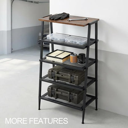 A-Shape Shoe Rack, 5-Tier Heavy-Duty Shoe Organizer with Wooden Top & Mesh Shelves, Space-Saving for Entryway, Bedroom, Hallway(31.97" H, Holds 10 Pairs, Rustic Brown)