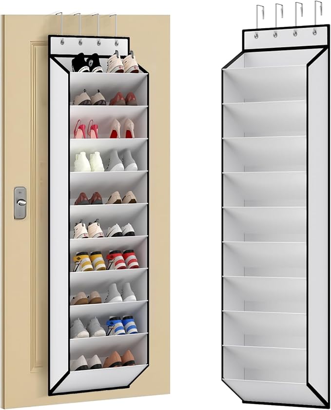 KEEPJOY 10 Tiers White Over Door Shoe Organizer Storage, Hanging Shoe Holder for Door with Large Deep Pockets, Fit 20-30 Pairs Shoe Rack for Sneakers, Boots (White)