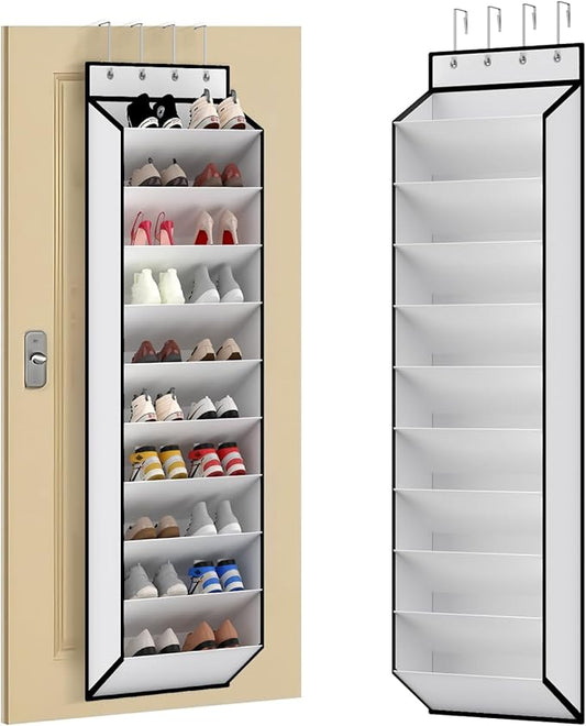 KEEPJOY 10 Tiers White Over Door Shoe Organizer Storage, Hanging Shoe Holder for Door with Large Deep Pockets, Fit 20-30 Pairs Shoe Rack for Sneakers, Boots (White)