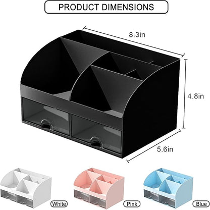 Makeup Organizer with Drawers, Cosmetic Storage for Dresser Vanity and Bathroom Countertop, Beauty Holder for Lipstick Brush, Skincare Organizer for Vanity, Cosmetic Display Case (Black-2Pack)