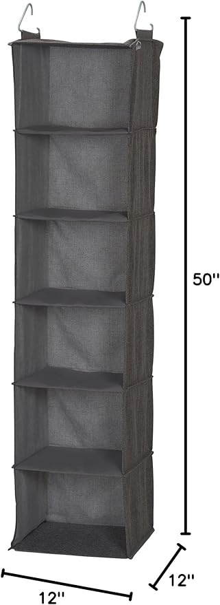 Household Essentials 6-Shelf Linen Hanging Closet Organizer, Gray