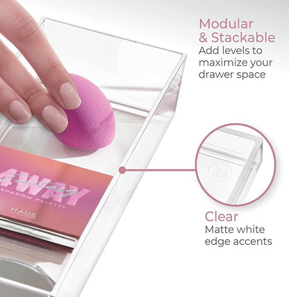 iDesign Plastic Makeup Drawer Organizer Tray - Vanity Organizer or Desk Drawer Organizer - Clear/Matte White