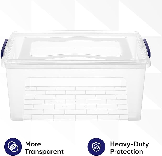 Superio Storage Bins with Lids, Clear Plastic Containers for Organizing, Stackable Totes, BPA Free, Odor Free, Organizer Boxes for Home, and Dorm (4 Pack, 28.5 Qt)