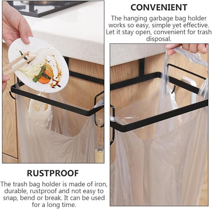 BESPORTBLE Kitchen Cabinet Door Garbage Bag Holder Rack, Metal Hanging Trash Bag Storage Organizer for Kitchen Waste, 2pcs Black and White Garbage Storage Racks