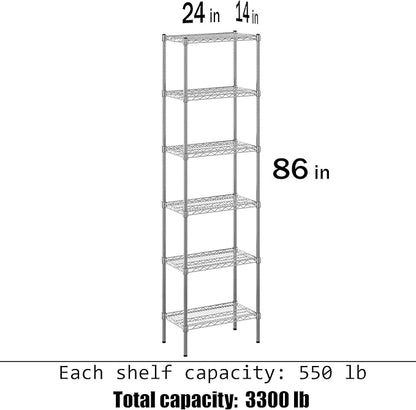 14" Deep x 24" Wide x 86" Height Wire Shelving Kit | 6-Tier | NSF Commercial Storage Rack Unit