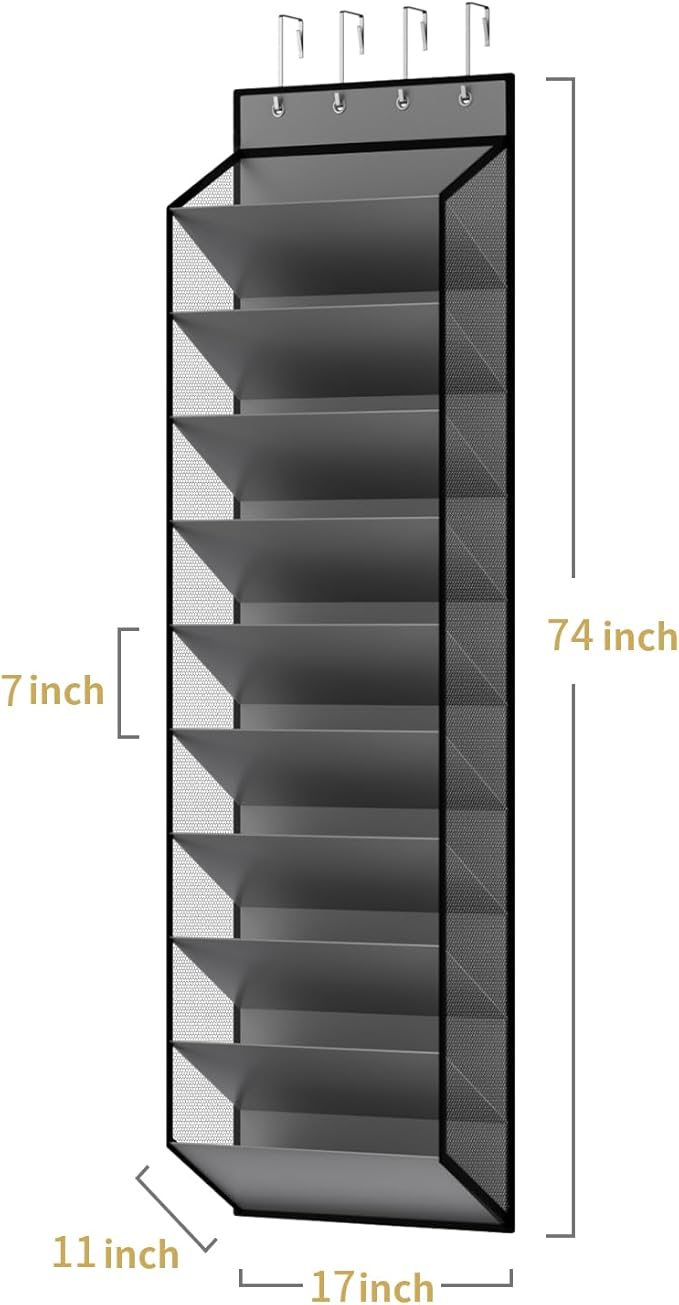 KEEPJOY 10 Tiers Mesh Over Door Shoe Organizer Storage, Hanging Shoe Holder for Door with Large Deep Pockets, Holds 20-30 Pairs of Shoes, Ideal for Sneakers & Boots(Grey)