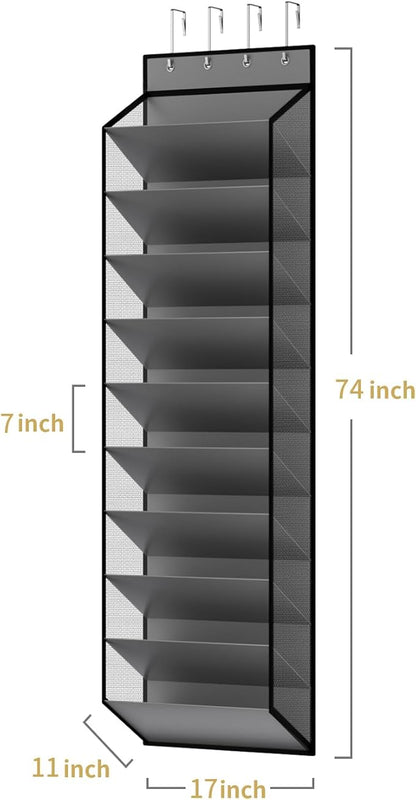 KEEPJOY 10 Tiers Mesh Over Door Shoe Organizer Storage, Hanging Shoe Holder for Door with Large Deep Pockets, Holds 20-30 Pairs of Shoes, Ideal for Sneakers & Boots(Grey)