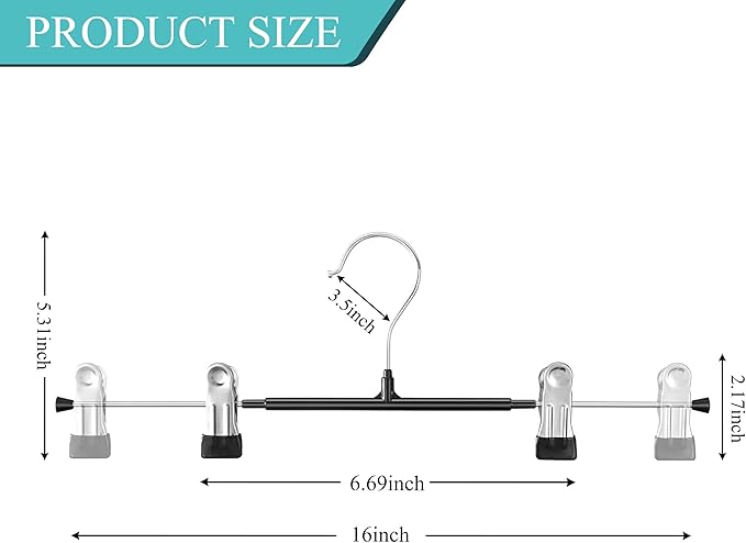 Pants Hangers with Clips 10 Pack 16Inch Adjustable Skirt Hanger for Women Non-Slip Trousers Hanger for Jeans Clothes Hangers for Pants Heavy Duty Space Saving Shorts Hangers,Black