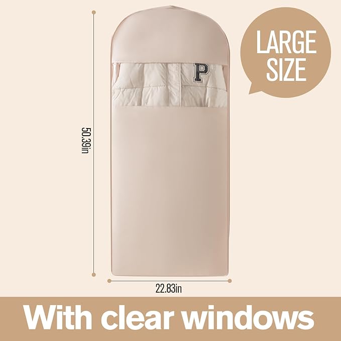2 Packs Breathable Hanging Garment Bags for Clothes & Suits - 52" Fabric Suit Bags for Closet Storage, Garment Covers for Coats, Dresses, Jackets, Shirts, Wardrobe Protector (ecru)
