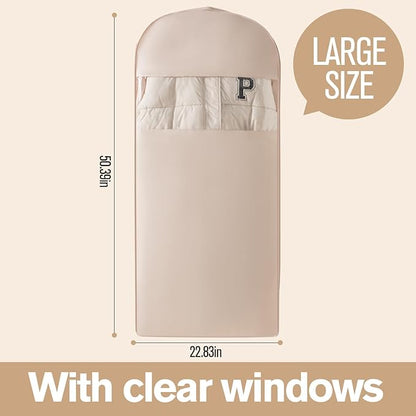 2 Packs Breathable Hanging Garment Bags for Clothes & Suits - 52" Fabric Suit Bags for Closet Storage, Garment Covers for Coats, Dresses, Jackets, Shirts, Wardrobe Protector (ecru)