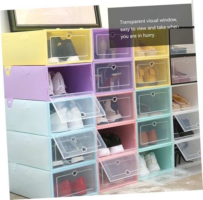KOMBIUDA 6pcs Plastic Shoe Storage Boxes Organizer Simple Design for Easy Access