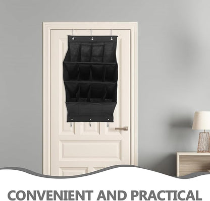 NUOBESTY -the-door Shoe Organizer Rack with 12 Grid Compartments, Foldable Black Polyester Vertical Shoe Storage for Narrow Closet and Door Spaces