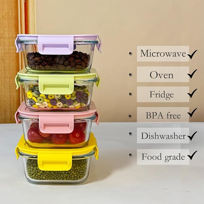 16 Pcs 2Cup Square Glass Food Storage Containers With Lids, 16OZ Food Meal Prep Bowls BPA free, Small Square Glass Food Containers Leak-proof, Dishwasher Microwave Freezer Safe (8 Packs)
