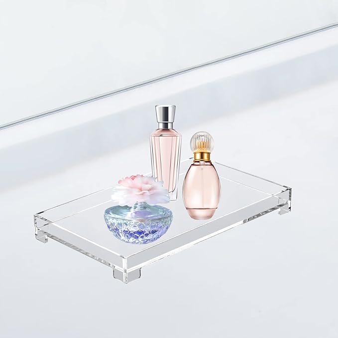 Vanity Bathroom Tray, Acrylic Rectangle Decorative Catchall Organizer Storage Tray (Medium-Clear)