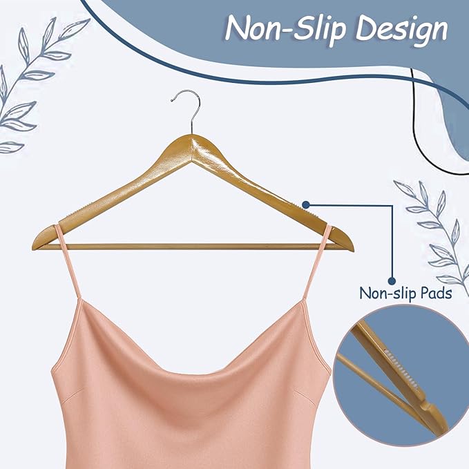 King Mills 19 Inch Plus Size Hangers, Extra Wide Hangers for Plus Size Clothes, Ganchos para Colgar Ropa, Ideal for XL, XXL Shirts, Coats, Dresses, Etc. Wood. Natural 10pk