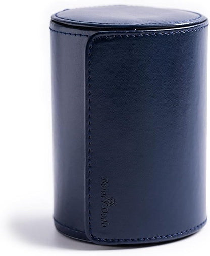 Tie Box for Men 's PU Ties case Necktie Organize Cylinder Leather Men’s Storage Portable Tie Roll for Travel Business Gifts (Dark Blue)