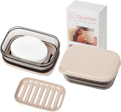 Quatish Bar Soap Holder Dish, Leakproof Travel Soap Case for Shower, Portable Travel Size Toiletries Camping Essentials for Gym, Dorm, Bathroom, Khaki