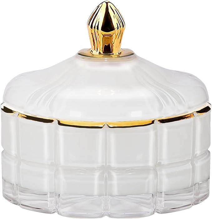 ALAMHI Decorative Candy Bowl Candy Jar with Lid, Candy Dish Storage Food Cotainers Jar, Glass Trinket Box Jewelry dish, Apothecary Jars Keepsake Boxes with Lids Modern Home Decor (White)