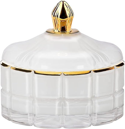 ALAMHI Decorative Candy Bowl Candy Jar with Lid, Candy Dish Storage Food Cotainers Jar, Glass Trinket Box Jewelry dish, Apothecary Jars Keepsake Boxes with Lids Modern Home Decor (White)