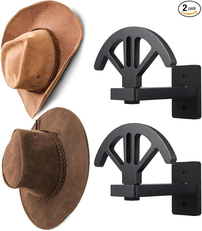 2 PCS Adjustable Cowboy Hat Rack Holder, Wooden Wall Mount Stand, Keep Original Shape of Hat with 4 Speed Adjustable Western Hat Display for Storage Fedoras Hats (Bamboo)