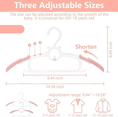JSF 30Pcs Baby Hangers for Nursery Closet, Infant Hangers Extendable and Non-Slip for Newborn Toddler Kids Clothes,11"-14" Adjustable Children Coat Pant Hanger for Girl and Boy Nursery Grey