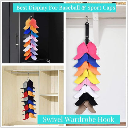 Baseball Cap Racks, Baseball Cap Organizer with 16 Clips, Hat Hangers for Closet, Over Door Hat Rack for Baseball Caps, Black (1 pack)