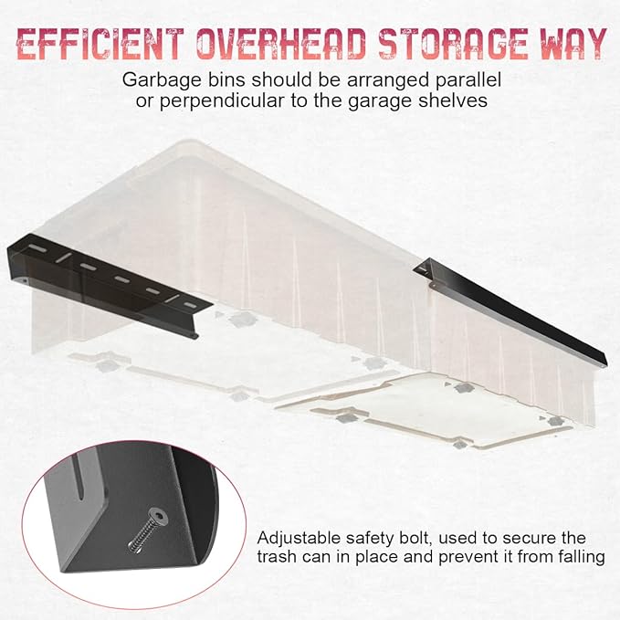 Overhead Garage Storage Rack, Adjustable Ceiling Mounted Garage Organizer, Heavy Duty Metal Overhead Shelf support up to 2 Bin,Space Saver Storage System for Home, Basement – Black
