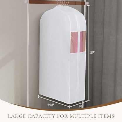 Univivi Premium Cotton Garment Bags for Hanging Clothes and Storage, 60 Inch Washable Dress Bags for Gowns Long, Full Zipper Dust Cover with Extra Large 10" Gusset & Clear Window - 4 Pack