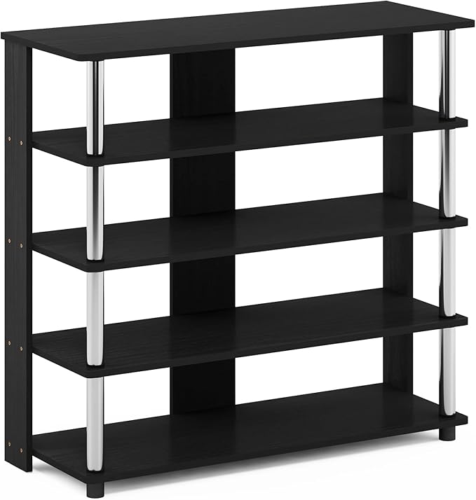 Furinno Turn-N-Tube 5 Tier Wide Shoe Rack, Americano, Stainless Steel Tubes