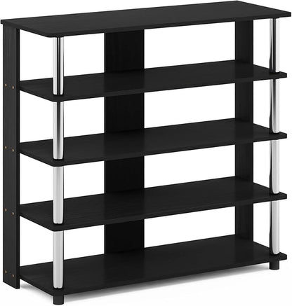 Furinno Turn-N-Tube 5 Tier Wide Shoe Rack, Americano, Stainless Steel Tubes