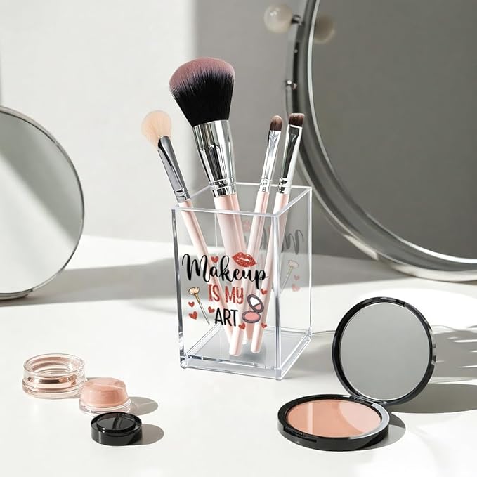 Makeup Is My Art Acrylic Makeup Brush Organizer Holder, Makeup Artist Pencil Storage Organizer, Christmas Birthday Gifts Women Mom Aunt Sister Make Up Artist, Beauty Salon Gift for Woman
