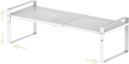 Expandable Shoe Rack Heavy-Duty Closet Organizer Adjustable Shelf Stackable Metal Framework for Entryway, Garage,RV,Pantry,Cabinet(Medium,1 Pack/White)