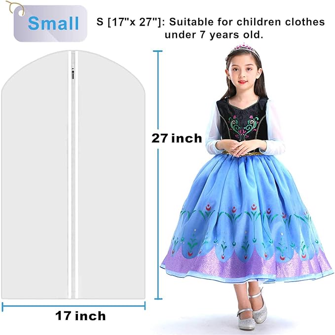 M MOACC Kids Garment Bags Little Girl Dress Bag Clear for Costume with Zipper Set of 5,Small