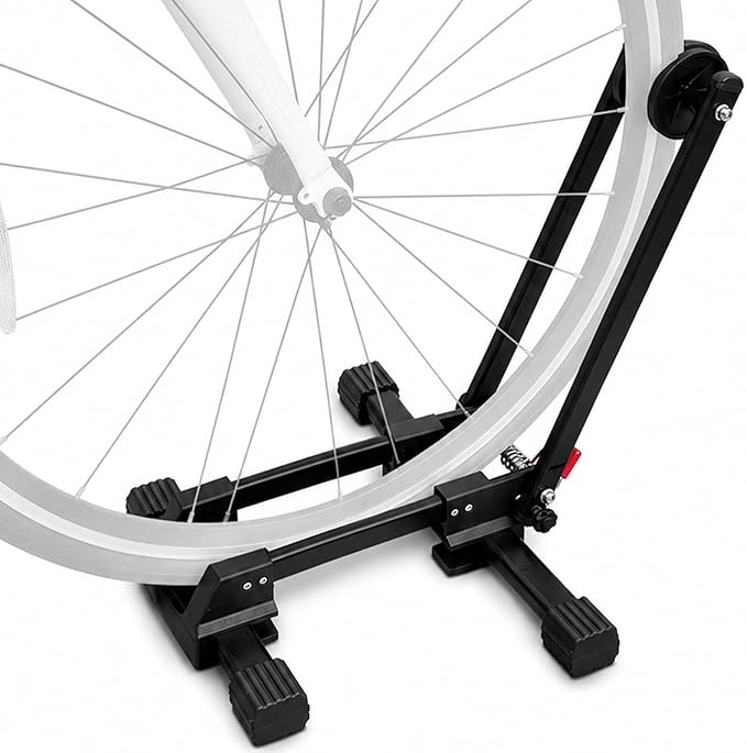 Foldable Bike Stand for Garage, Portable Bicycle Storage Rack, Adjustable Floor Stand for Road & Mountain Bikes, Holds up to 2.4" Tire Width, Space-Saving Design