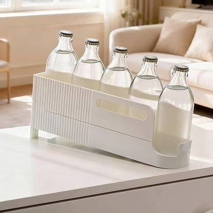 Drink Organizer For Fridge, Automatic Rolling Access, 34x8.1x12.5cm, Refrigerator Can Holder, Beverage Storage Rack, Space-Saving Design, For Kitchen Pantry Bar