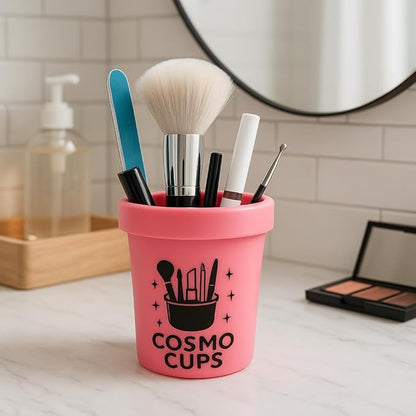 CosmoCups Car Makeup Brush Cup Holder, Decorative Pot Design, Cosmetic Organizer Storage Container for Beauty Tools and Accessories for Cars and Home