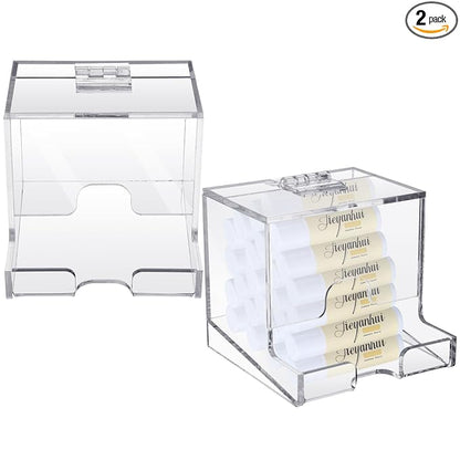 Wenqik 2 Pack Clear Acrylic Lip Balm Dispenser with Hinged Lid Home Freestanding Countertop Display for Lipsticks Glosses or Lip Balm Essential Oils (3.4 x 3.4 x 3.07 inch)