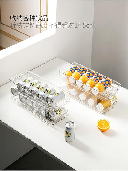 Double Layer Pop Soda Can Organizer Bins,Stackable Dispenser Storage Holder Rack,for Fridge, Freezer, Kitchen, Countertops, Cabinets - Clear Plastic Canned Food Pantry Storage Rack