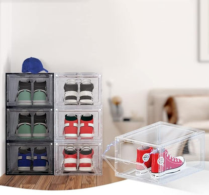 12 PACK Large Shoe Storage Boxes, Shoe Boxes Clear Plastic Stackable, Shoe Organizer for Size 12 (Grey 12 Pack)