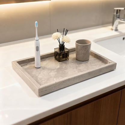 Pure Natural Marble Tray for Bathroom, Dresser, Sink. Cosmetics, toiletries, perfumes, Jewelry, Candles, etc. can be Placed (Floral Wood Grain, 12" x 8" x 1.2")